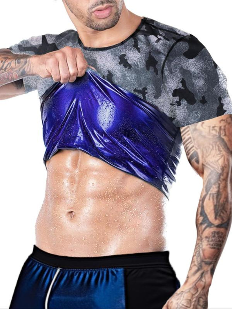 Men'S Sweat Sauna T-Shirts, Athletic Short Sleeve Tee, Workout Waist Trainer, Men'S Gym Wear, Compression Garment for Enhanced Sweating