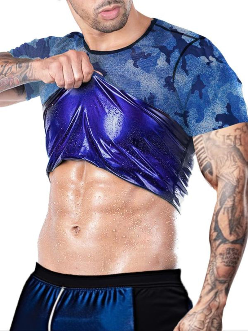 Men'S Sweat Sauna T-Shirts, Athletic Short Sleeve Tee, Workout Waist Trainer, Men'S Gym Wear, Compression Garment for Enhanced Sweating