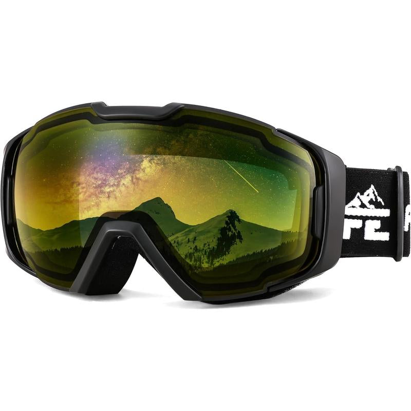 FEISEDY Ski Goggles, OTG Snow Sport Goggles for Adult Youth, Anti-Fog UV400 Protection Bendable Dual-Lenses B2961