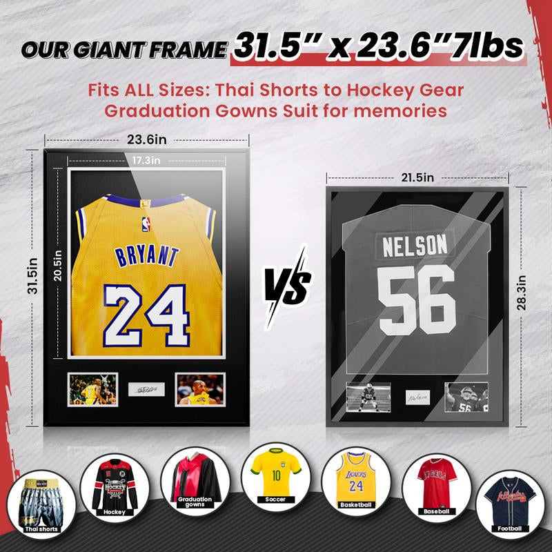 CCDCC Jersey Frame Display Case,Sport Jersey Shadow Box,Room Decor Metal Jersey Frame, Mat, Backing Board, Shatterproof Acrylic Glass, and Hanging Kit for Soccer, Baseball, Basketball, Football (Rectangular1)