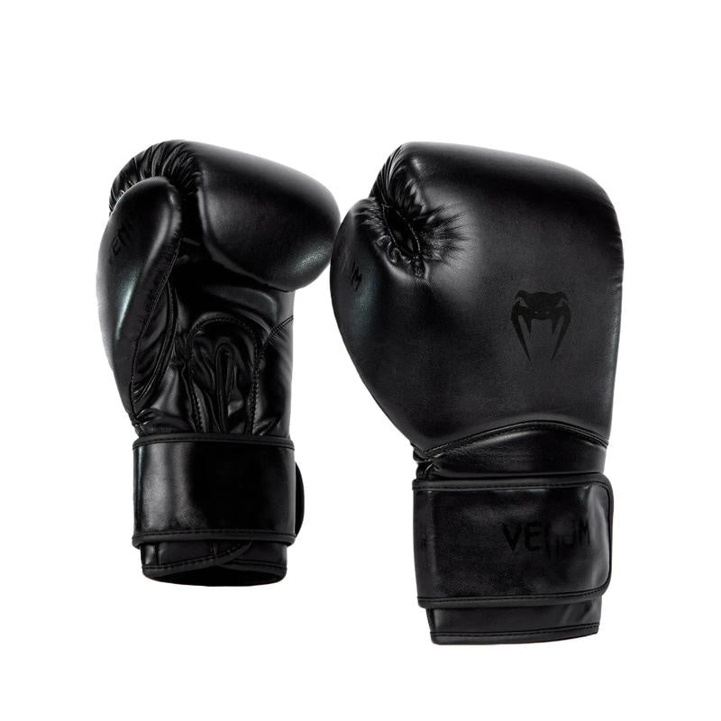 Venum Contender 1.5 Boxing Glove - Black/Black, High Quality Semi-Leather, Solid Impact Absorption, Large Hook-And-Look Closure, Durable Design
