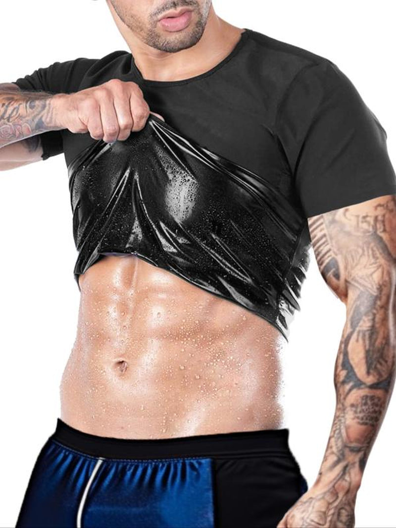 Men'S Sweat Sauna T-Shirts, Athletic Short Sleeve Tee, Workout Waist Trainer, Men'S Gym Wear, Compression Garment for Enhanced Sweating