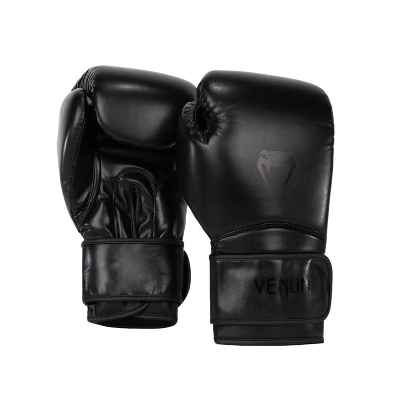 Venum Contender 1.5 Boxing Glove - Black/Black, High Quality Semi-Leather, Solid Impact Absorption, Large Hook-And-Look Closure, Durable Design