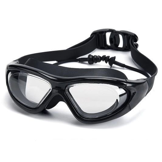 Large Frame Swimming Goggles with Earplug HD Transparent Glasses anti Fog Silicone Waterproof Men Women Swim Eyewear Adult