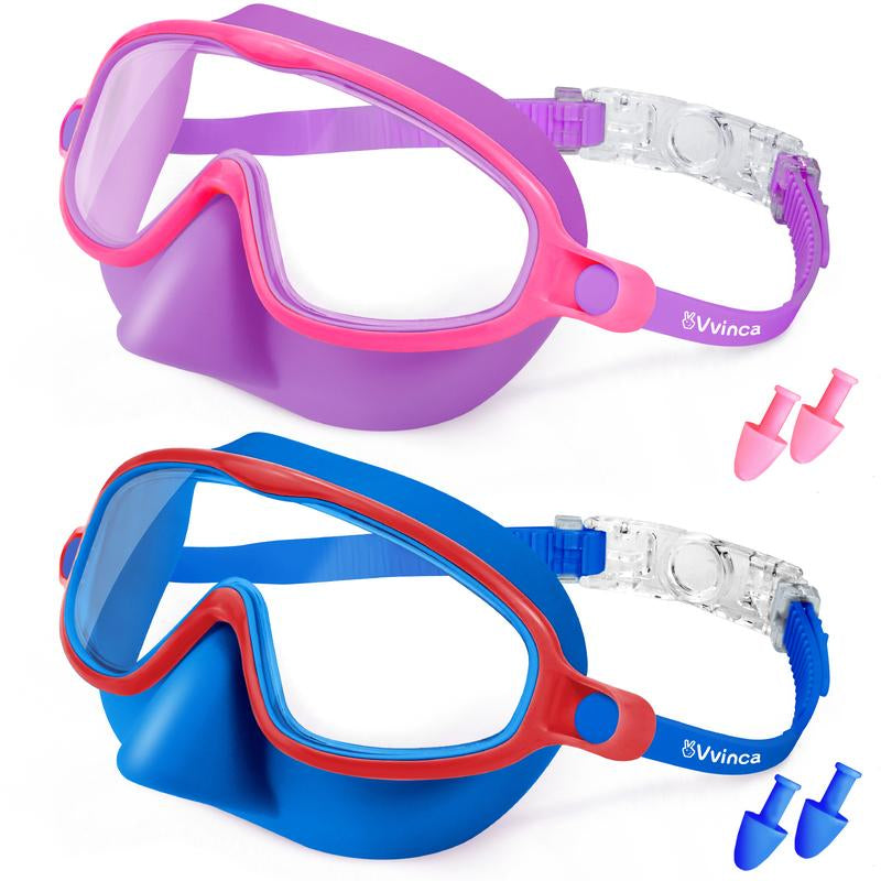 Vvinca Kids Pool Accessories-2 Pcs-Swim-Goggles with Nose Cover, Wide View anti Fog UV anti Shattered Lens for Kids 3-6/6-15