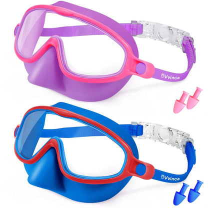 Vvinca Kids Pool Accessories-2 Pcs-Swim-Goggles with Nose Cover, Wide View anti Fog UV anti Shattered Lens for Kids 3-6/6-15