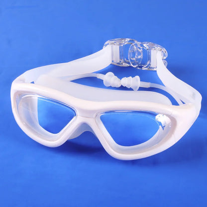 Large Frame Swimming Goggles with Earplug HD Transparent Glasses anti Fog Silicone Waterproof Men Women Swim Eyewear Adult
