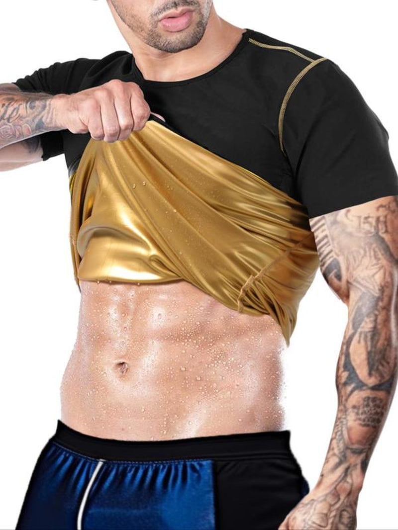 Men'S Sweat Sauna T-Shirts, Athletic Short Sleeve Tee, Workout Waist Trainer, Men'S Gym Wear, Compression Garment for Enhanced Sweating