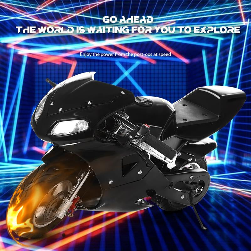 49Cc Mini Pocket Bike for 12+ Years Old, Dual Headlights, Rubber Handlebars, 2-Stroke Gas Motorcycle – High Power & Fun Ride
