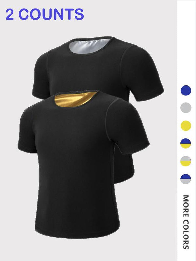 Men'S Sweat Sauna T-Shirts, Athletic Short Sleeve Tee, Workout Waist Trainer, Men'S Gym Wear, Compression Garment for Enhanced Sweating