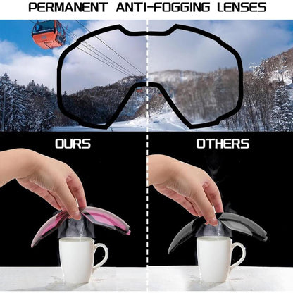 FEISEDY Ski Goggles, OTG Snow Sport Goggles for Adult Youth, Anti-Fog UV400 Protection Bendable Dual-Lenses B2961