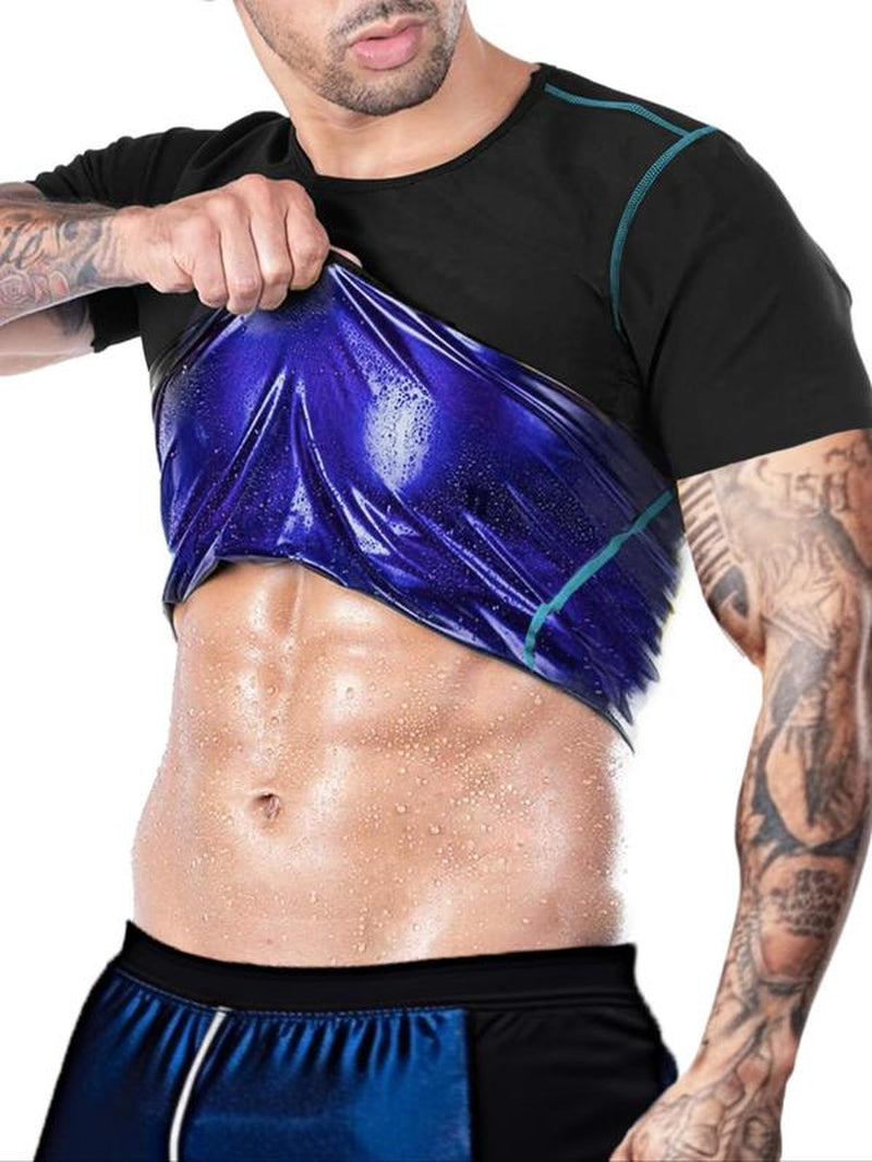Men'S Sweat Sauna T-Shirts, Athletic Short Sleeve Tee, Workout Waist Trainer, Men'S Gym Wear, Compression Garment for Enhanced Sweating