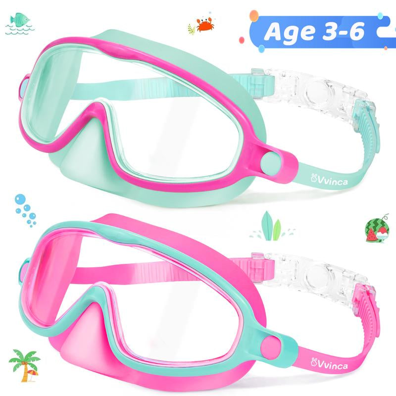 Vvinca Kids Pool Accessories-2 Pcs-Swim-Goggles with Nose Cover, Wide View anti Fog UV anti Shattered Lens for Kids 3-6/6-15