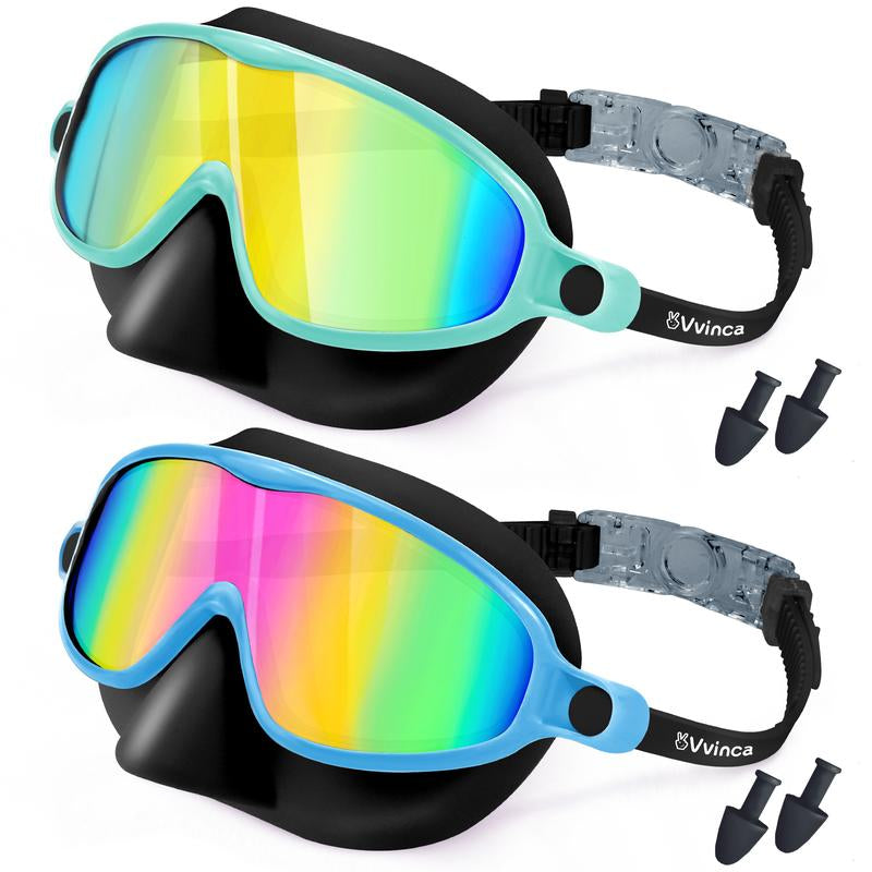Vvinca Kids Pool Accessories-2 Pcs-Swim-Goggles with Nose Cover, Wide View anti Fog UV anti Shattered Lens for Kids 3-6/6-15