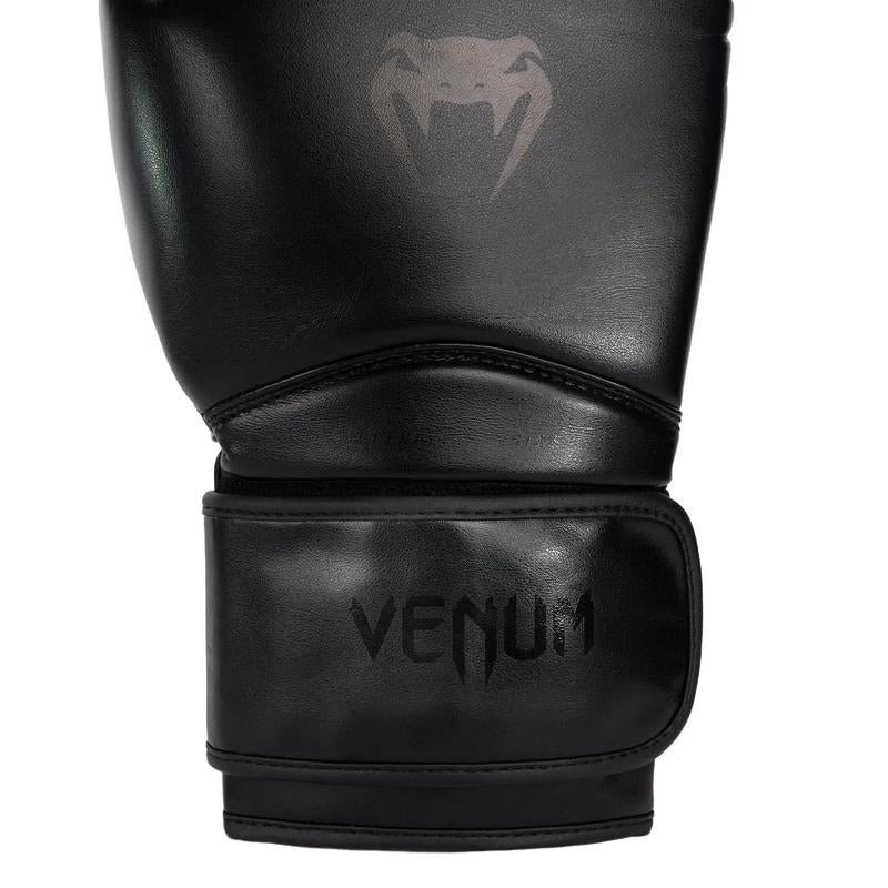 Venum Contender 1.5 Boxing Glove - Black/Black, High Quality Semi-Leather, Solid Impact Absorption, Large Hook-And-Look Closure, Durable Design