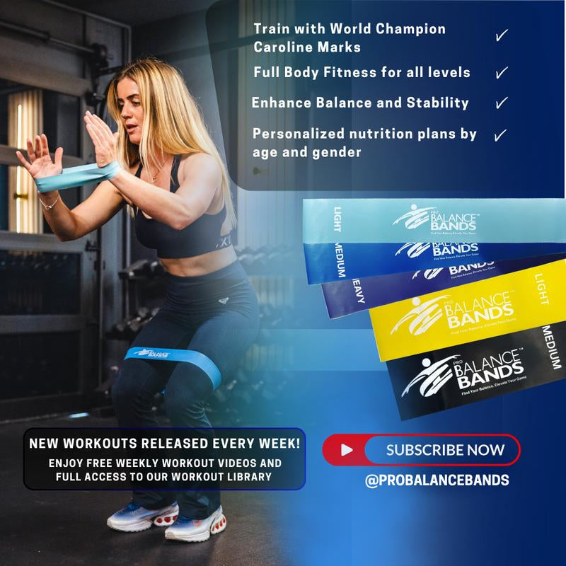 Pro Balance Bands - Eco-Friendly 5 Natural Latex Bands for Full-Body Workouts, Resistance Tension Options, Personalized Nutrition Plan, Workout Library Access, Olympic Gold Medalist Endorsed