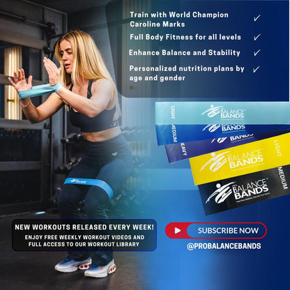Pro Balance Bands - Eco-Friendly 5 Natural Latex Bands for Full-Body Workouts, Resistance Tension Options, Personalized Nutrition Plan, Workout Library Access, Olympic Gold Medalist Endorsed