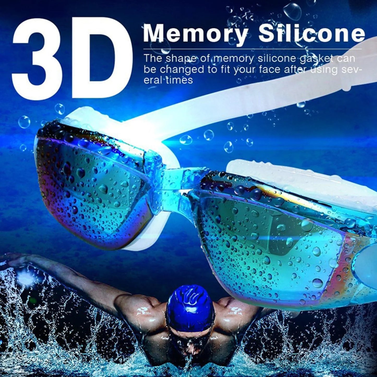 Swim Goggles Waterproof Fitted Track with Storage Pouch, Ear Plugs, Swim Cap and Case, Goggles in Swimming for Teen Youth Adult Women Men Kids,Grey.