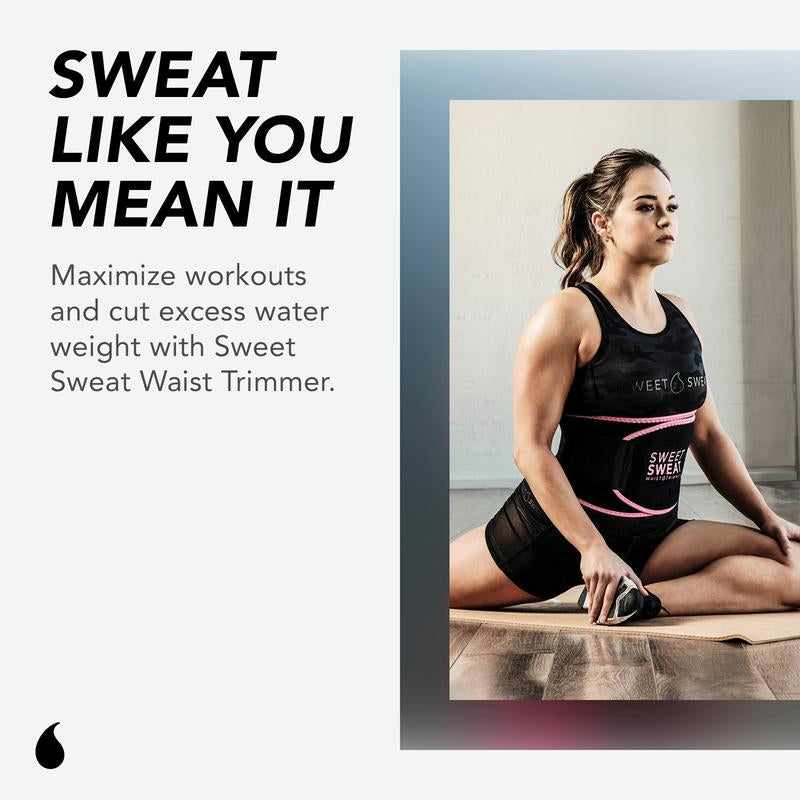 Sweet Sweat Ab Trainer for Women and Men - Sweat Band Waist Trainer Belt for High Intensity Training and Gym Workouts, 5 Adjustable Sizes - Black/Yellow