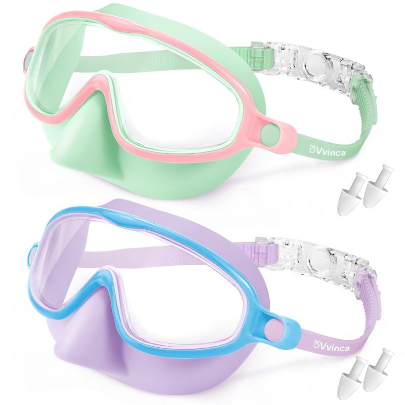 Vvinca Kids Pool Accessories-2 Pcs-Swim-Goggles with Nose Cover, Wide View anti Fog UV anti Shattered Lens for Kids 3-6/6-15
