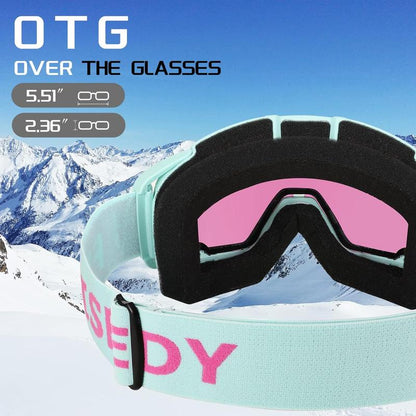 FEISEDY Ski Goggles, OTG Snow Sport Goggles for Adult Youth, Anti-Fog UV400 Protection Bendable Dual-Lenses B2961