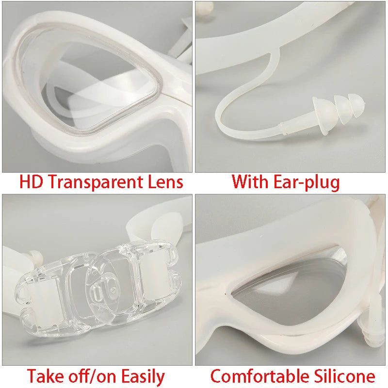 Large Frame Swimming Goggles with Earplug HD Transparent Glasses anti Fog Silicone Waterproof Men Women Swim Eyewear Adult