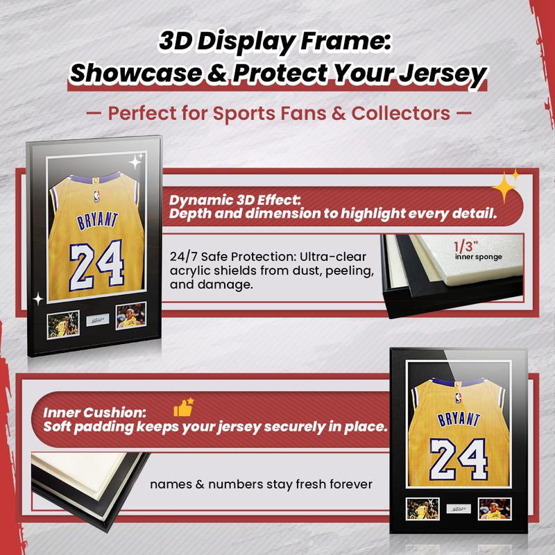 CCDCC Jersey Frame Display Case,Sport Jersey Shadow Box,Room Decor Metal Jersey Frame, Mat, Backing Board, Shatterproof Acrylic Glass, and Hanging Kit for Soccer, Baseball, Basketball, Football (Rectangular1)