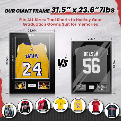 CCDCC Jersey Frame Display Case,Sport Jersey Shadow Box,Room Decor Metal Jersey Frame, Mat, Backing Board, Shatterproof Acrylic Glass, and Hanging Kit for Soccer, Baseball, Basketball, Football (Rectangular1)