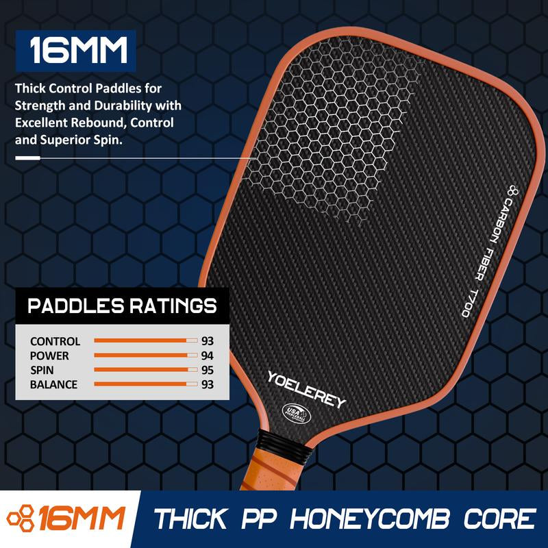 YOELEREY Carbon Fiber Pickleball Paddle, T700 Raw Carbon Fiber for Power & Consistency, USAPA Approved