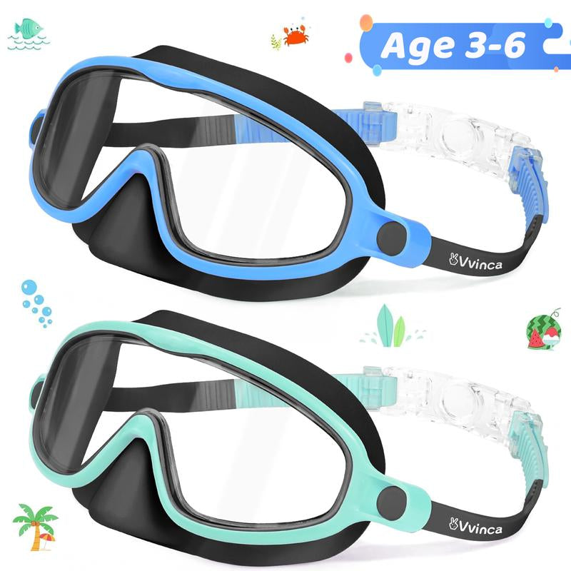 Vvinca Kids Pool Accessories-2 Pcs-Swim-Goggles with Nose Cover, Wide View anti Fog UV anti Shattered Lens for Kids 3-6/6-15