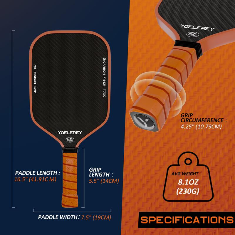 YOELEREY Carbon Fiber Pickleball Paddle, T700 Raw Carbon Fiber for Power & Consistency, USAPA Approved