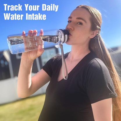 Water Bottles, 32Oz Motivational Sports Water Bottle with Time Marker - Times to Drink - Tritan, BPA Free, Wide Mouth Leakproof, Clear (1 Pack) Bottled Washable Drinkware