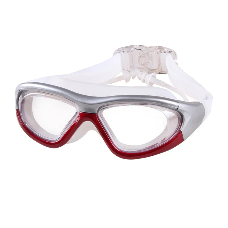 Large Frame Swimming Goggles with Earplug HD Transparent Glasses anti Fog Silicone Waterproof Men Women Swim Eyewear Adult