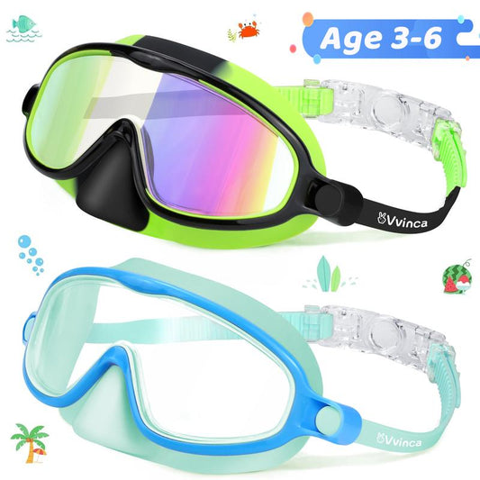 Vvinca Kids Pool Accessories-2 Pcs-Swim-Goggles with Nose Cover, Wide View anti Fog UV anti Shattered Lens for Kids 3-6/6-15