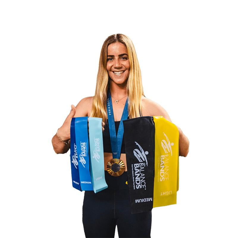 Pro Balance Bands - Eco-Friendly 5 Natural Latex Bands for Full-Body Workouts, Resistance Tension Options, Personalized Nutrition Plan, Workout Library Access, Olympic Gold Medalist Endorsed
