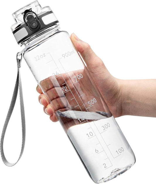 Water Bottles, 32Oz Motivational Sports Water Bottle with Time Marker - Times to Drink - Tritan, BPA Free, Wide Mouth Leakproof, Clear (1 Pack) Bottled Washable Drinkware