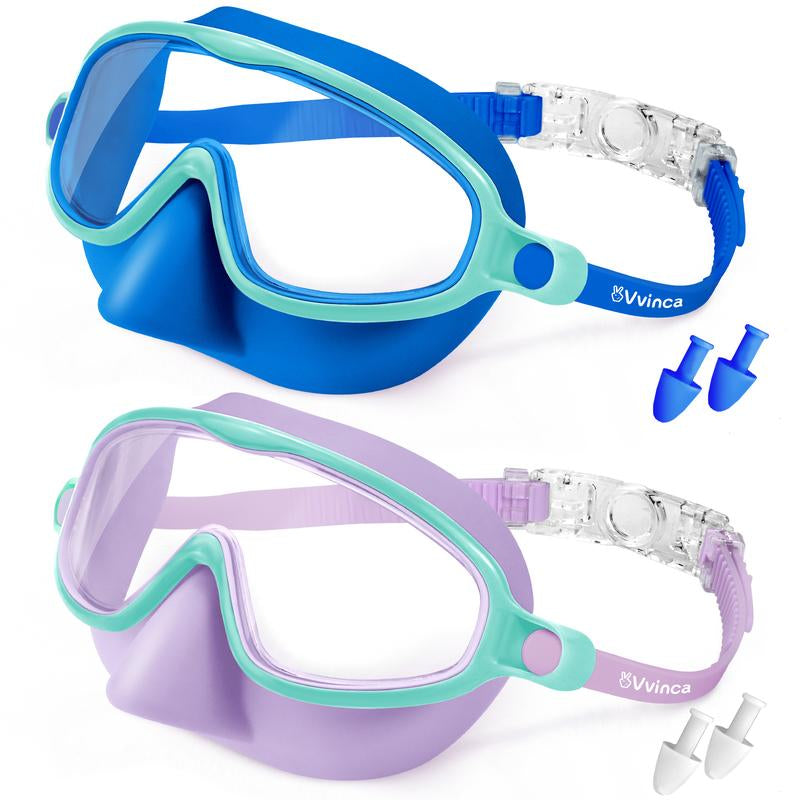 Vvinca Kids Pool Accessories-2 Pcs-Swim-Goggles with Nose Cover, Wide View anti Fog UV anti Shattered Lens for Kids 3-6/6-15