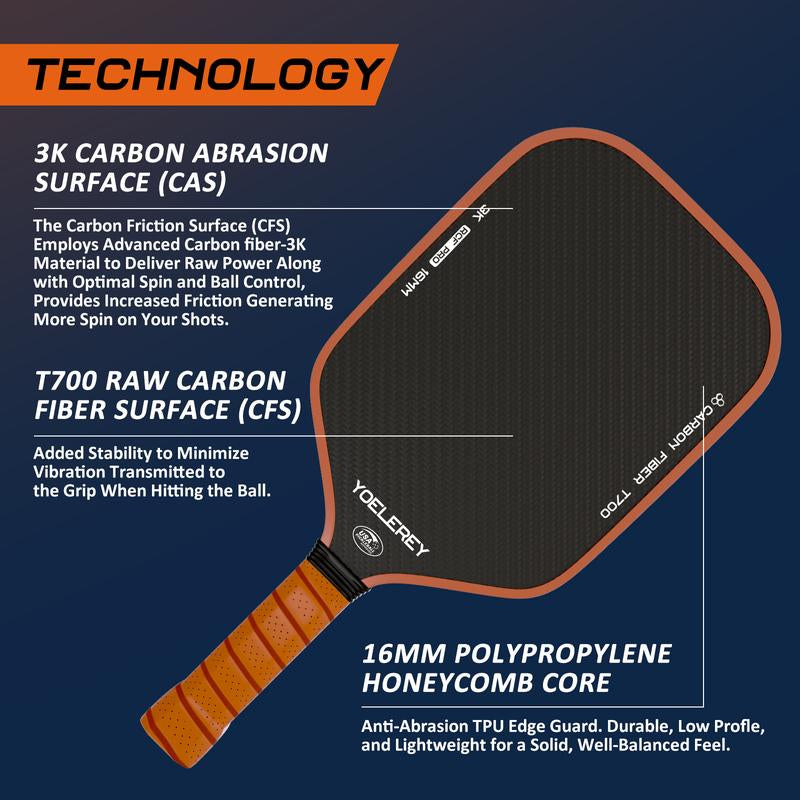 YOELEREY Carbon Fiber Pickleball Paddle, T700 Raw Carbon Fiber for Power & Consistency, USAPA Approved