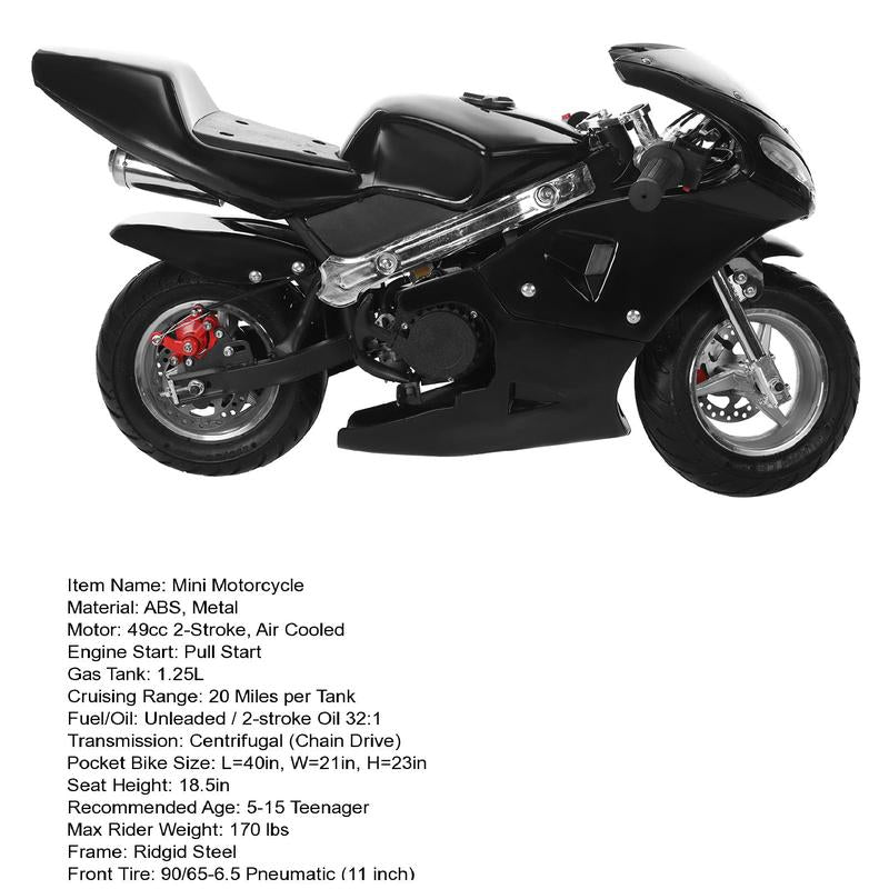 49Cc Mini Pocket Bike for 12+ Years Old, Dual Headlights, Rubber Handlebars, 2-Stroke Gas Motorcycle – High Power & Fun Ride