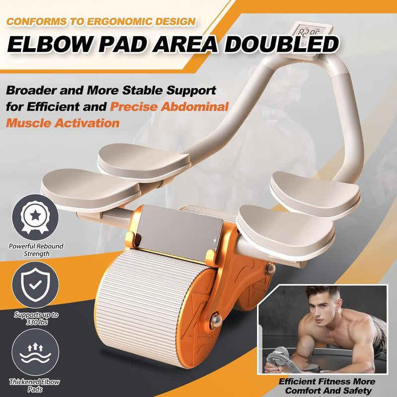 2025 New Ab Roller Wheel with Timer & Knee Mat, Automatic Rebound Abdomina Wheel with 4 Elbow Support, Ab Gymworkout Equipment for Strengthening Core Muscles, Abs Exercise Roller for Women Men, Abs Wheels Double Wheelpower Roler, Ab Machine