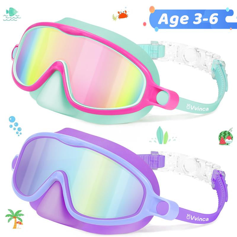 Vvinca Kids Pool Accessories-2 Pcs-Swim-Goggles with Nose Cover, Wide View anti Fog UV anti Shattered Lens for Kids 3-6/6-15