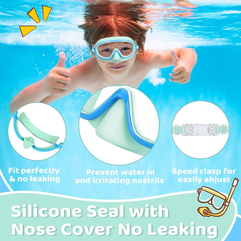 Vvinca Kids Pool Accessories-2 Pcs-Swim-Goggles with Nose Cover, Wide View anti Fog UV anti Shattered Lens for Kids 3-6/6-15