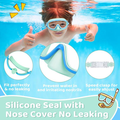 Vvinca Kids Pool Accessories-2 Pcs-Swim-Goggles with Nose Cover, Wide View anti Fog UV anti Shattered Lens for Kids 3-6/6-15