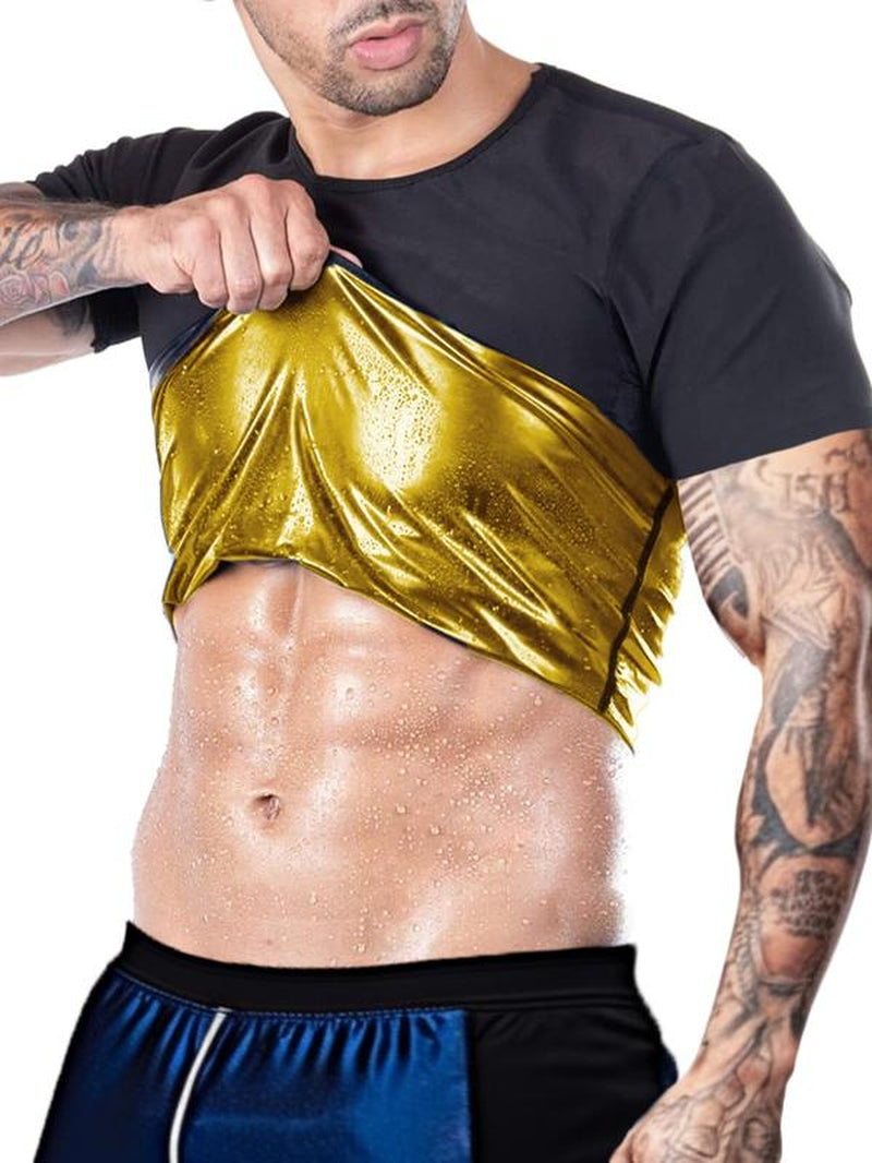 Men'S Sweat Sauna T-Shirts, Athletic Short Sleeve Tee, Workout Waist Trainer, Men'S Gym Wear, Compression Garment for Enhanced Sweating