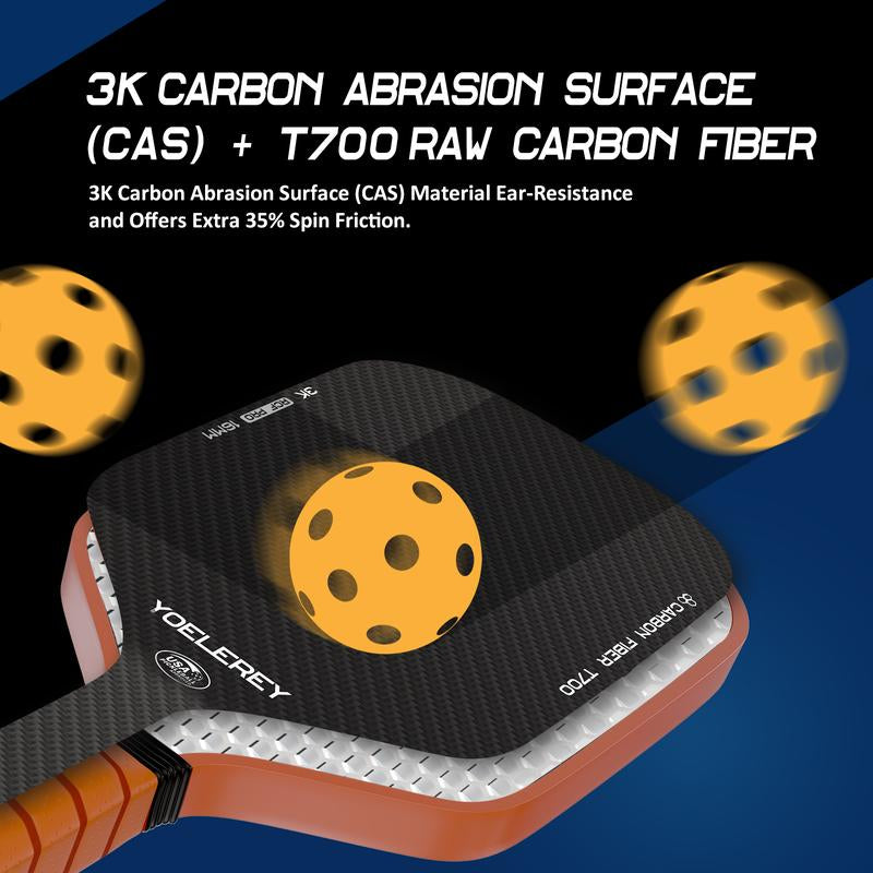 YOELEREY Carbon Fiber Pickleball Paddle, T700 Raw Carbon Fiber for Power & Consistency, USAPA Approved