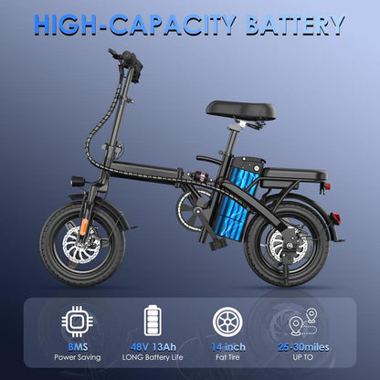 Folding Electric Bike for Adults | 14-Inch Lightweight Commuter E-Bike with 48V 350W Motor | Long Range Battery | Compact Design | E BIKE Bicicleta Electrica