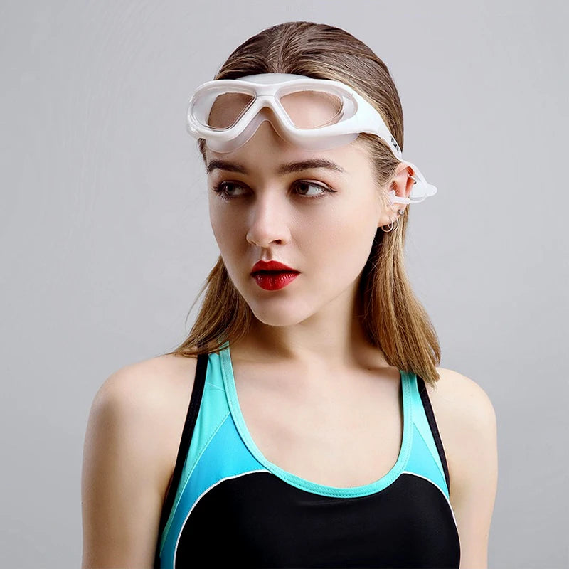 Large Frame Swimming Goggles with Earplug HD Transparent Glasses anti Fog Silicone Waterproof Men Women Swim Eyewear Adult