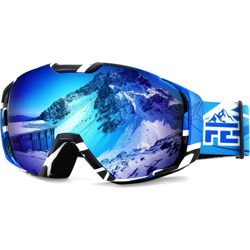FEISEDY Ski Goggles, OTG Snow Sport Goggles for Adult Youth, Anti-Fog UV400 Protection Bendable Dual-Lenses B2961