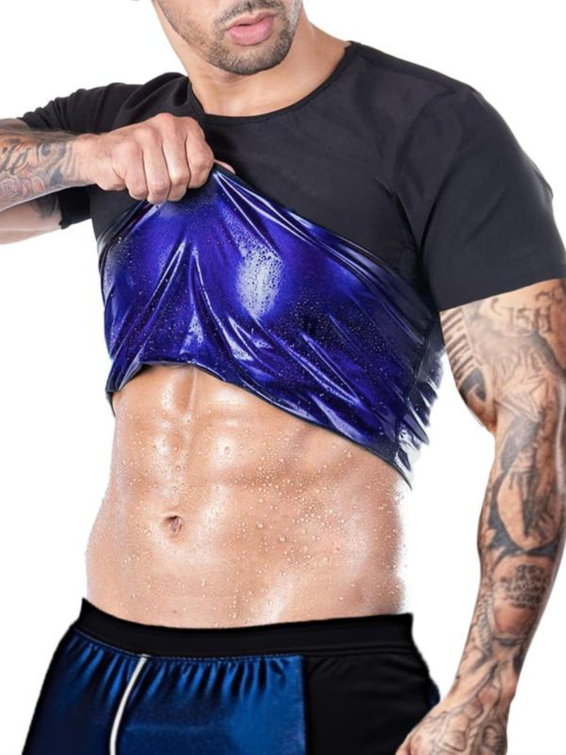 Men'S Sweat Sauna T-Shirts, Athletic Short Sleeve Tee, Workout Waist Trainer, Men'S Gym Wear, Compression Garment for Enhanced Sweating