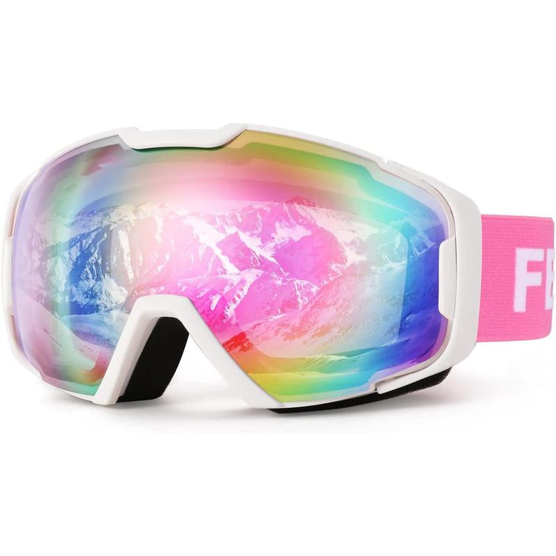 FEISEDY Ski Goggles, OTG Snow Sport Goggles for Adult Youth, Anti-Fog UV400 Protection Bendable Dual-Lenses B2961